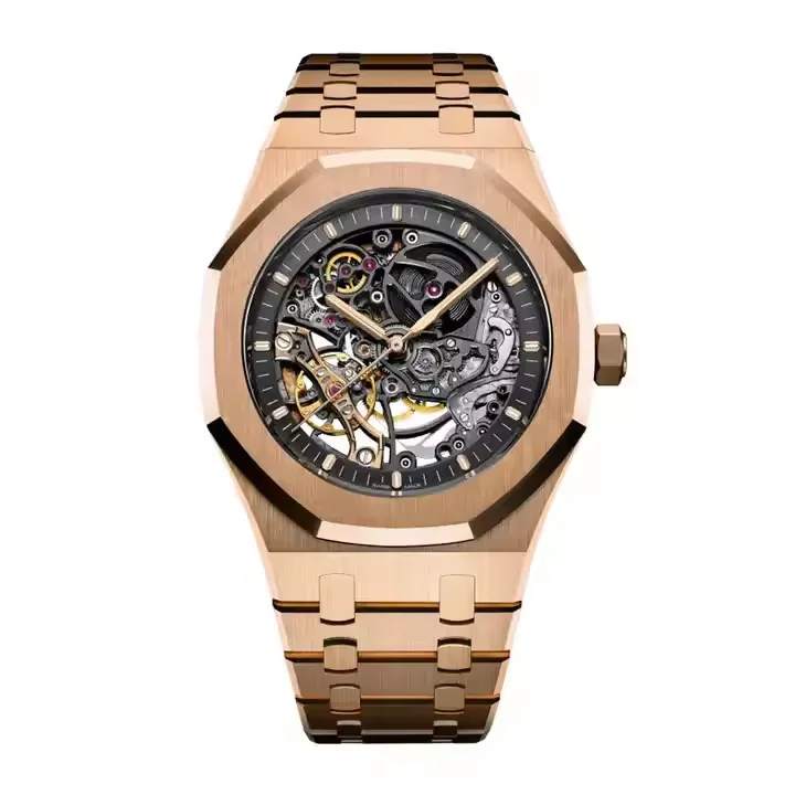 Stainless Steel Rose Gold Color Case Mechanical Watch Imported Automatic Movement Gent Skeleton Watches Custom logo Watch