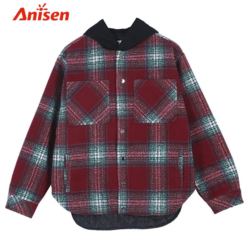 
plaids hoodies quilted jacket customized streetwear windbreaker flannel shirt jacket 