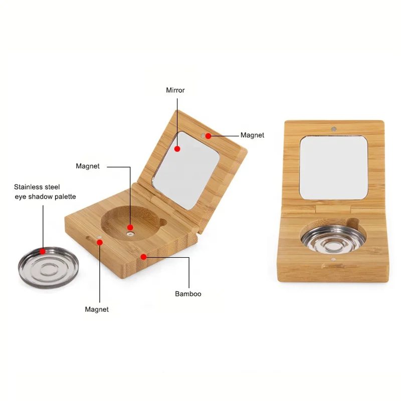 Custom Private Logo Eco Friendly Empty Bamboo Makeup Blush Highlighter Compact Powder Eyeshadow Palette Case with Mirror