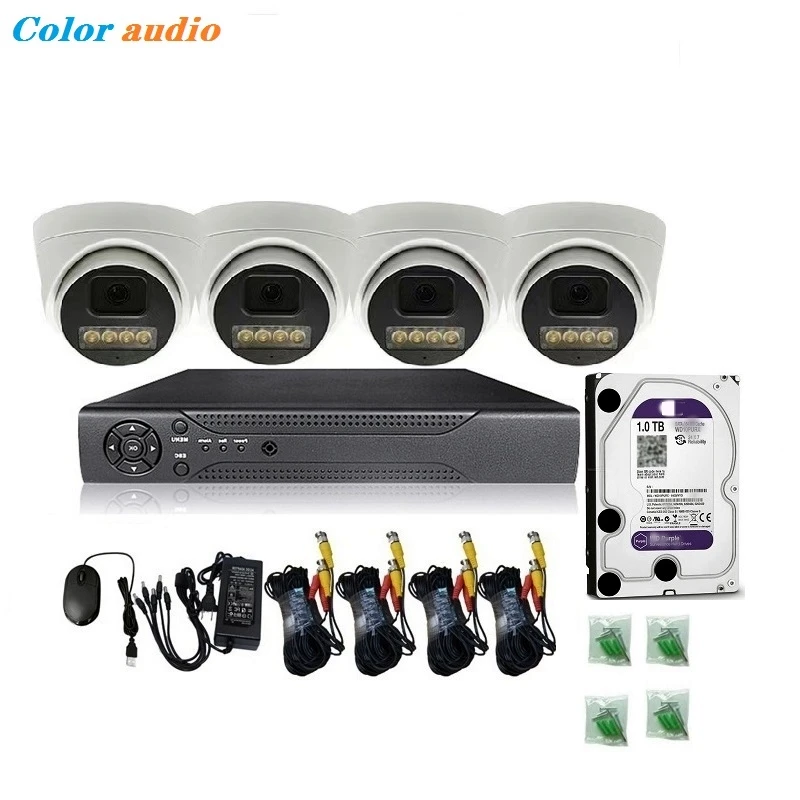 Система мониторинга безопасности Hd 4CH Cctv 1 ТБ DVR купольная домашняя камера TVI 1080P Suite полноцветная аудио 3 6