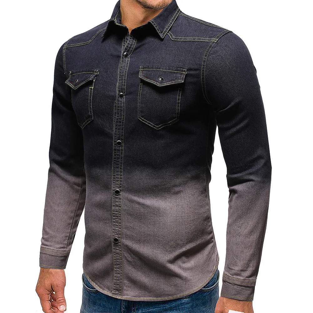 Fashion Tops designer shirt dress denim  Long Sleeve Casual Jeans Shirts for  men