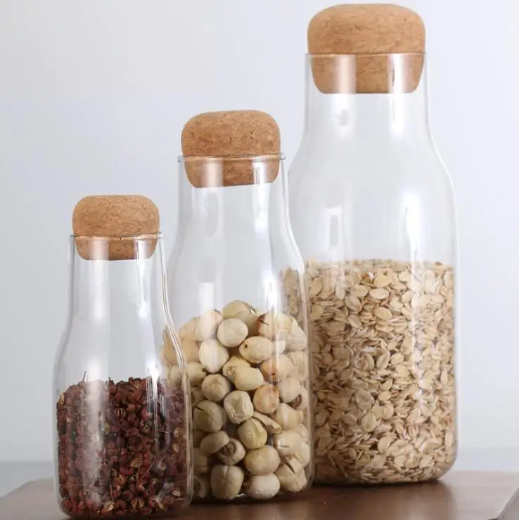 Glass Bottle Storage Jar with Cork Lid