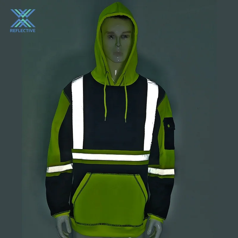 LX High Quality 3m Reflective Print Hoody Reflective Safety Hoodie Long Sleeve Safety Fleece Custom Hoodie Reflective 500gsm