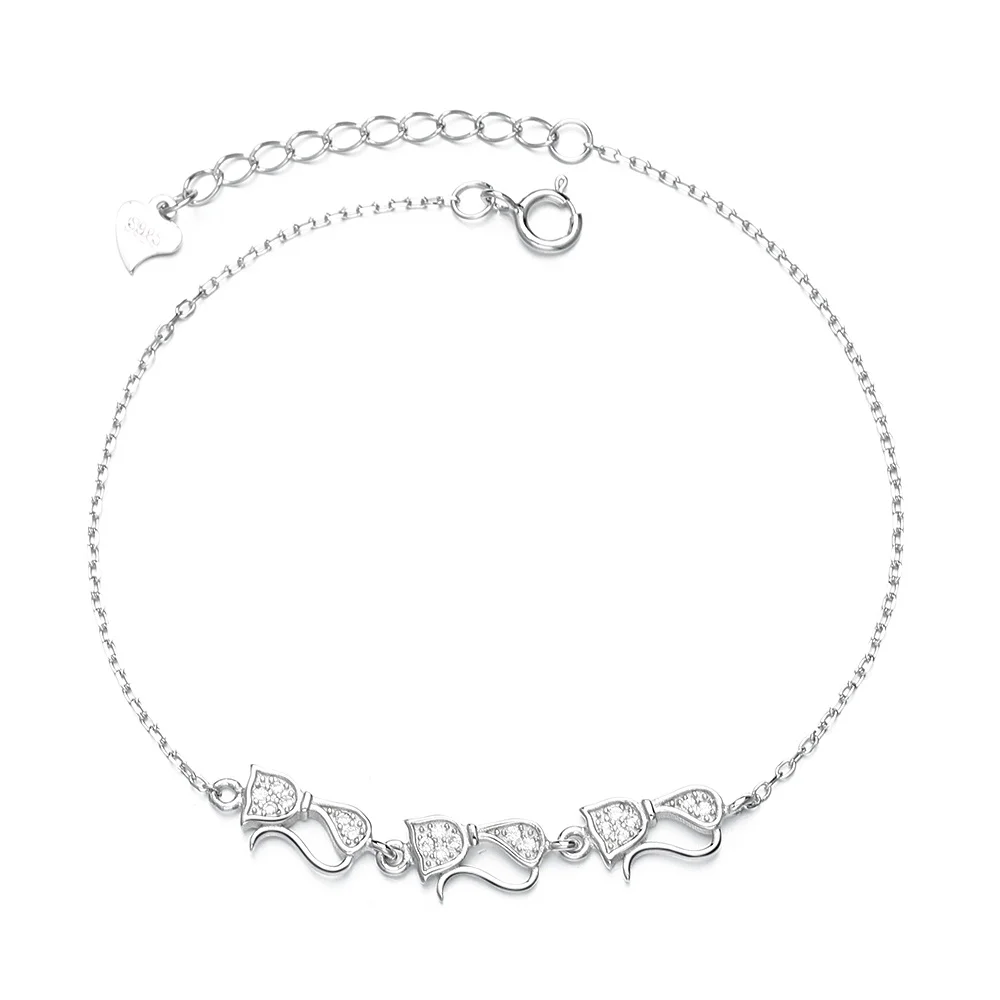 925 стерлингового серебра с милой медоносной пчелы цепь браслет с кубическим цирконием, маленький Шмель