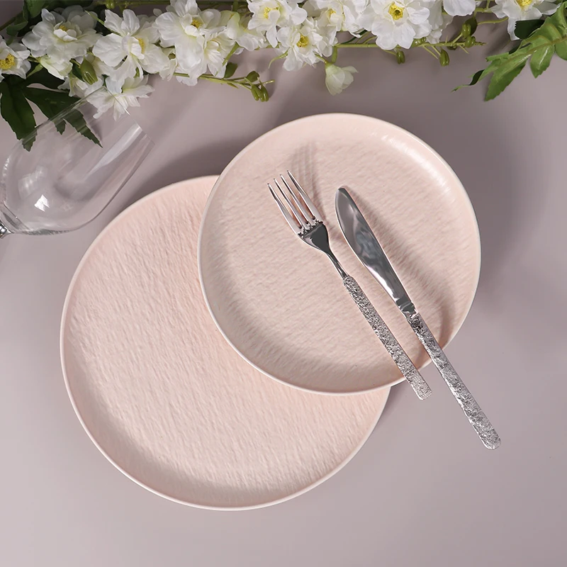 High Quality Plates Porcelain Crockery Pink Orange Wedding Tableware Round Ceramic Dinnerware Charge Dinner Plates Dish Buffet