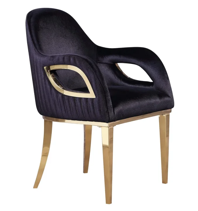 2023 Hot Sales Gold Stainless Steel Restaurant Chair Velvet Upholster Dining Chair For Hotel Restaurant Home