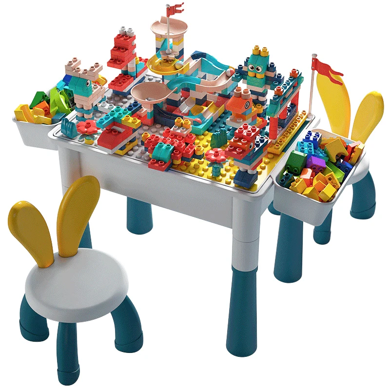 Multi-function Kids DIY Plastic Building Blocks Desk Learning Playing Table