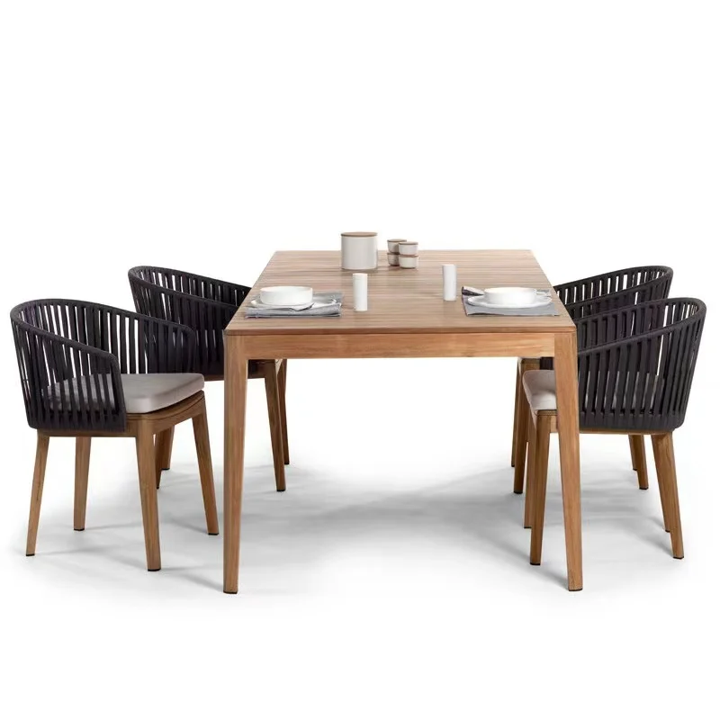 french style teak wood root outdoor furniture dinning table and chairs set teak