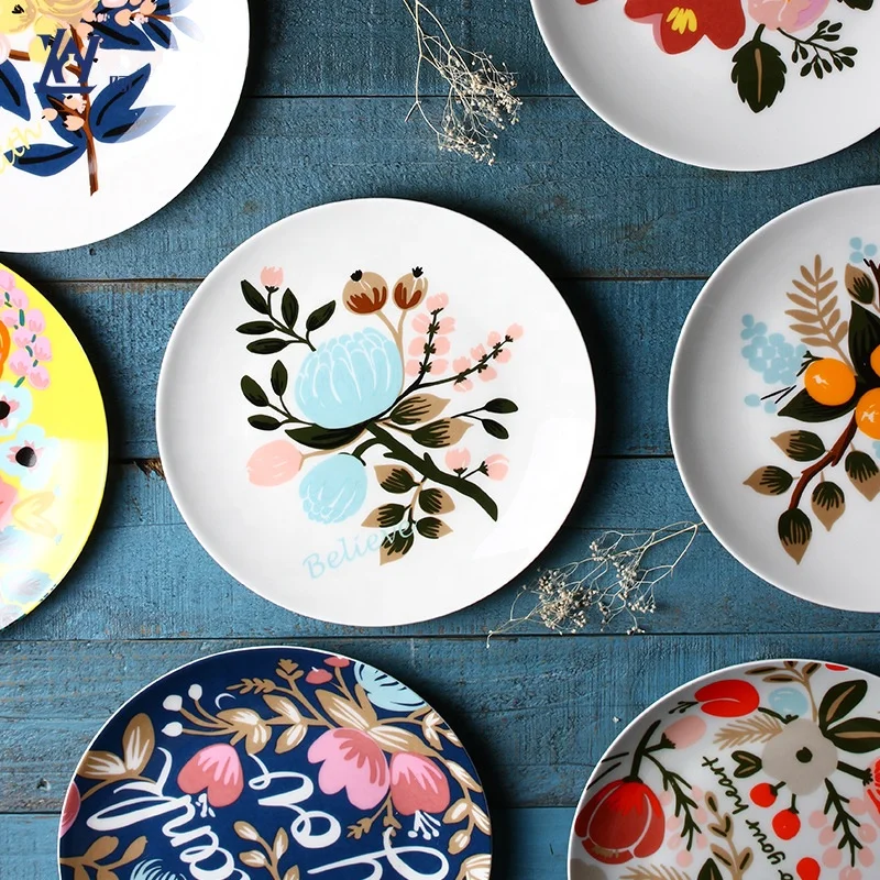 8 Inch Nordic Ceramic Dishes and Plates Snack Serving Dishes Fruit Plate with Custom Logo