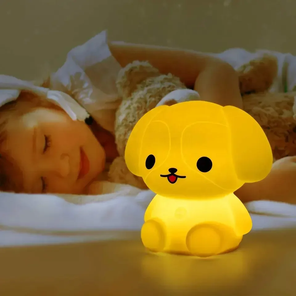 Bed Lamp Brighter Lights Silicone Squishy Puppy Dog Lamp for Kids Cute Animal Lamp 9 Color Options Gift for Children Adults