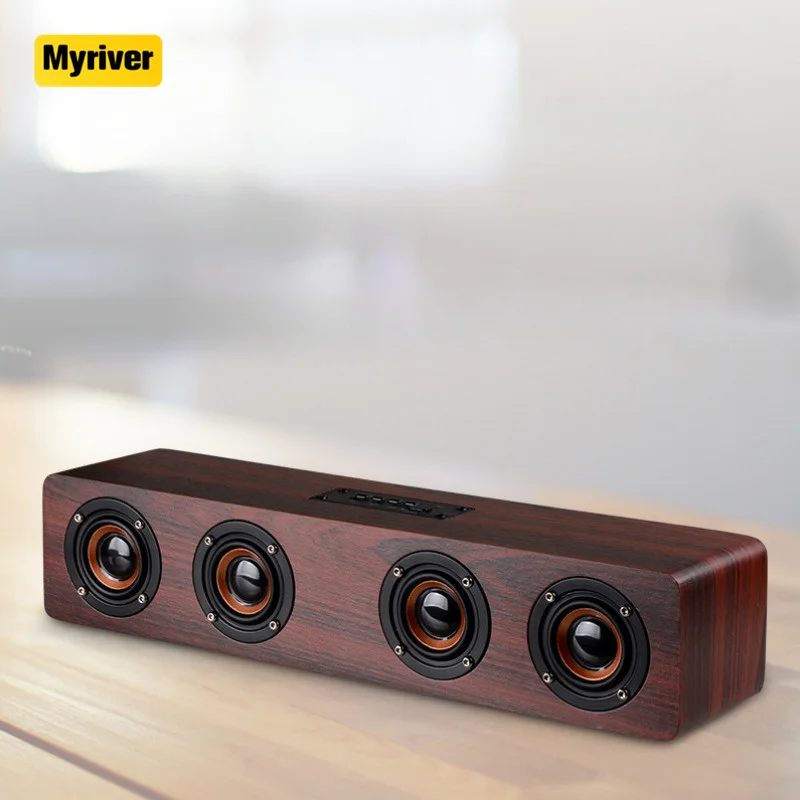 Myriver Wooden Soundbar Speaker Music Acoustic System 20W Hifi Stereo Music Surround  Outdoor Speaker With Fm Radio