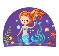 Детская шапка для плавания, милая мультяшная универсальная детская Удобная шапка для мальчиков и девочек из ткани для плавания с принтом m61003
