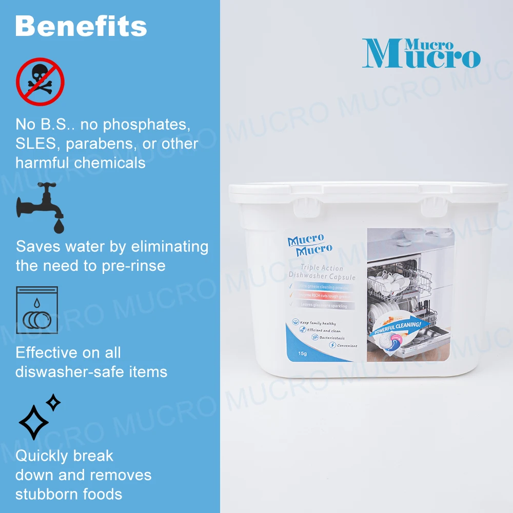 MUCRO Sustainable Kitchen Cleaner 10g-25g Automatic Dishwashing Detergent Low Foam Powder Dish Detergent Liquid Dishwahing Pods