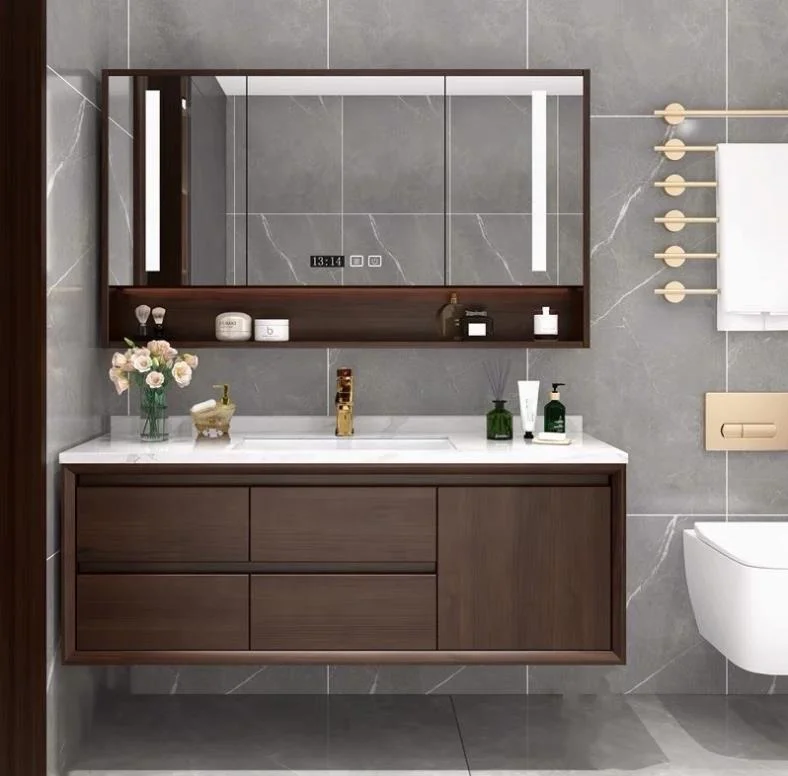 Bathroom Furniture  Washbasins Sets Walnut Wall Mounted Lavatory Bathroom Vanity Cabinets With Sink