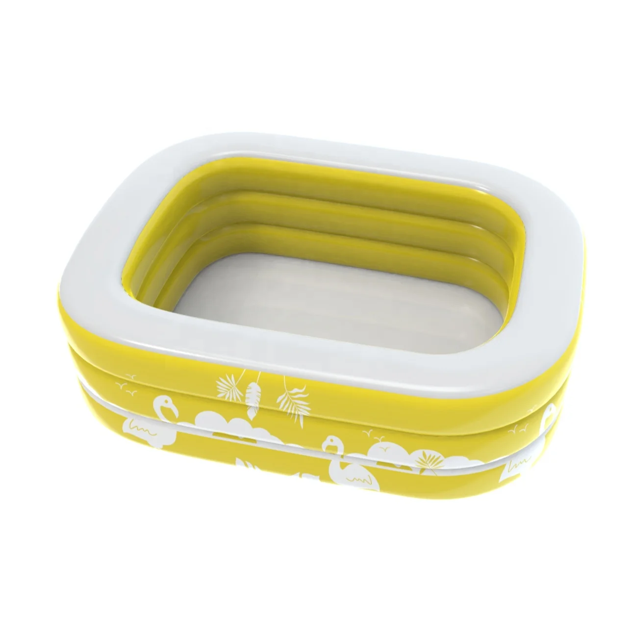 POOLUCKY Tropical Yellow Flamingo Pattern Adults Family 262x175x55cm Rectangle Inflatable Swimming Pool