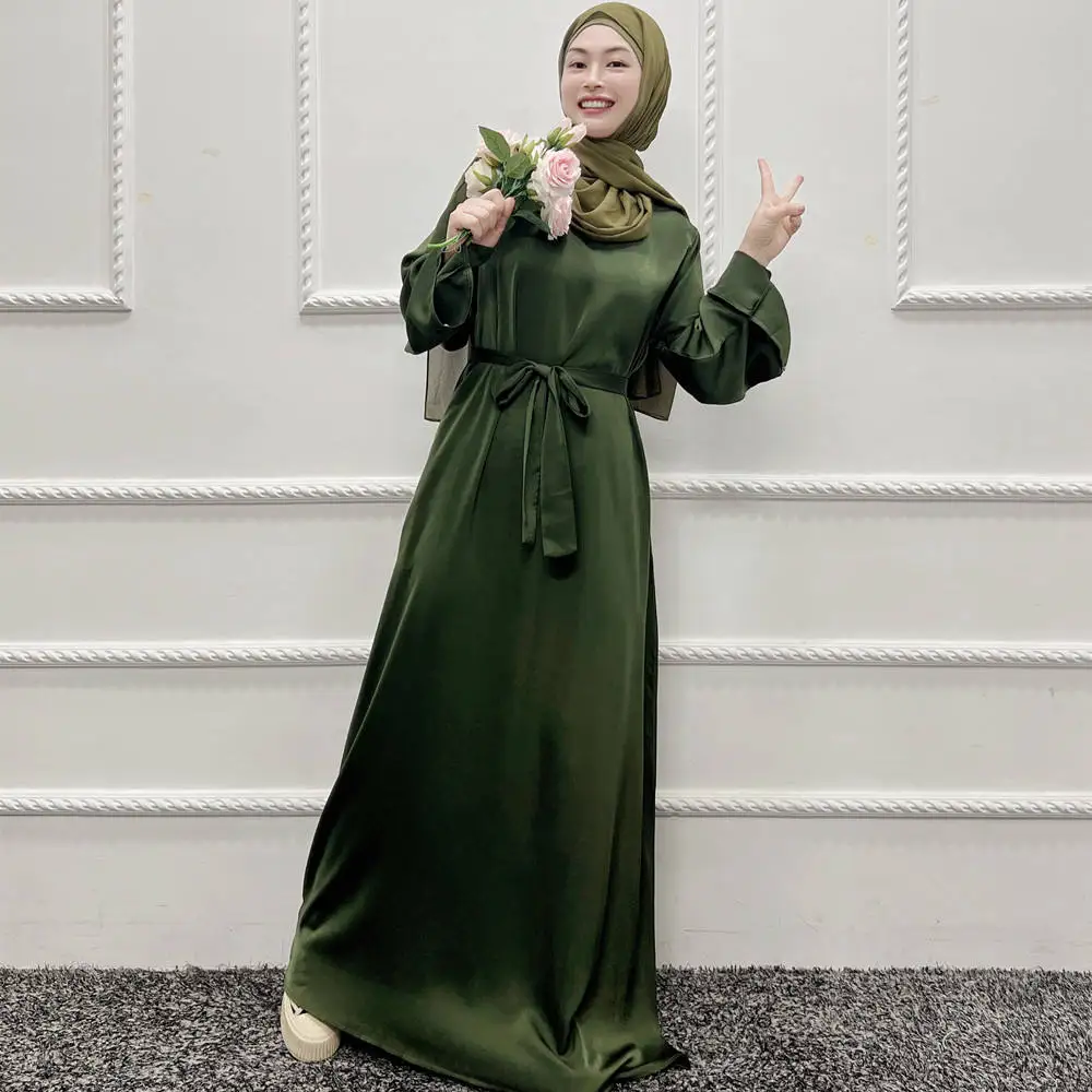 Traditional Muslim Clothing Solid Color Dubai Abaya Modest Dresses For Islamic Women crew neck abaya kaftan dress
