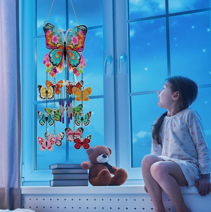 COOLEVE DIY Custom Dot Drill Wind Chime Pendant Creative Design Three-Dimensional round Hanging Picture with Floral Theme