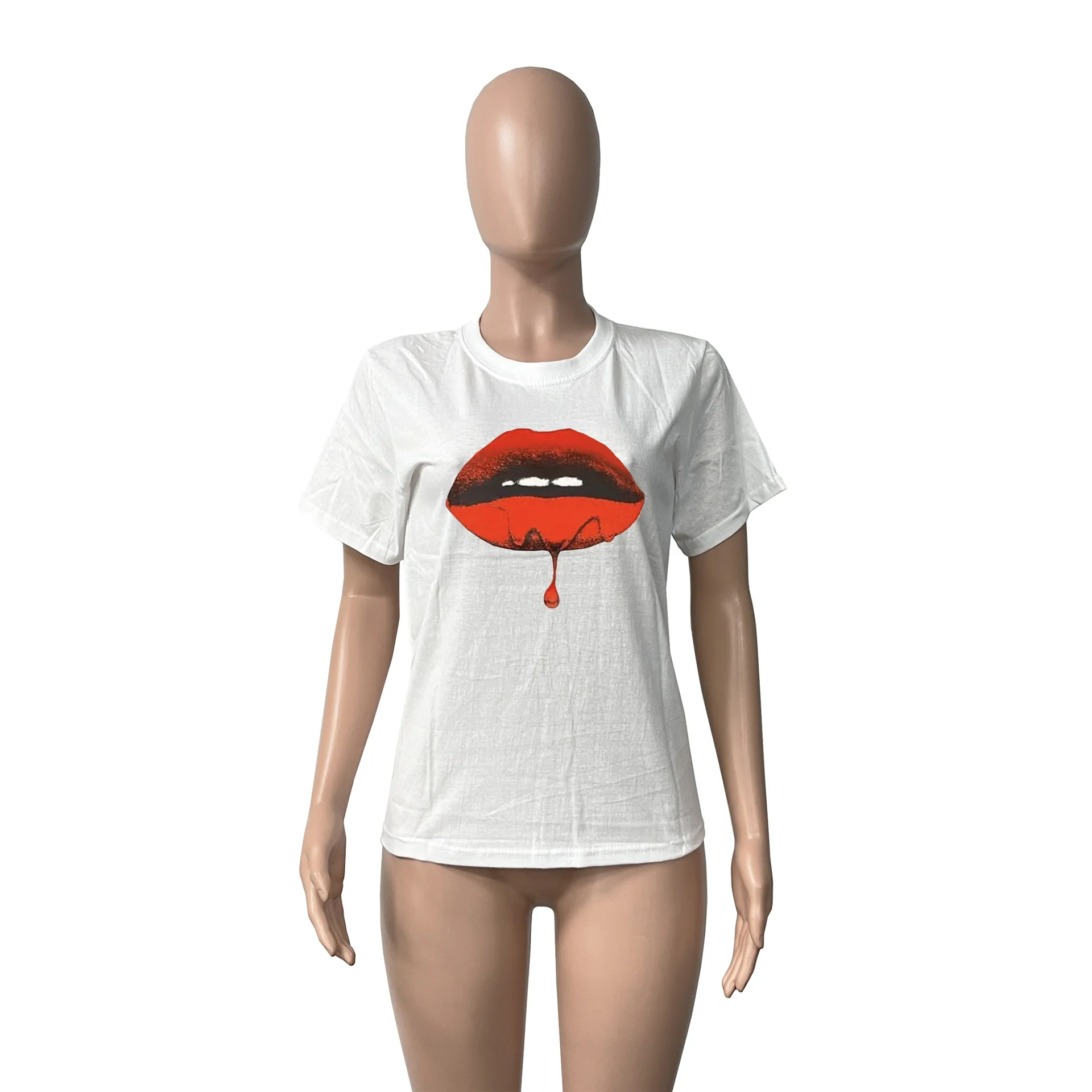 Women Tops O-neck Black Tees Kiss Lip Funny Summer Soft T Shirt Lips Watercolor Graphic T Shirt Top 3D Printing Custom T Shirt