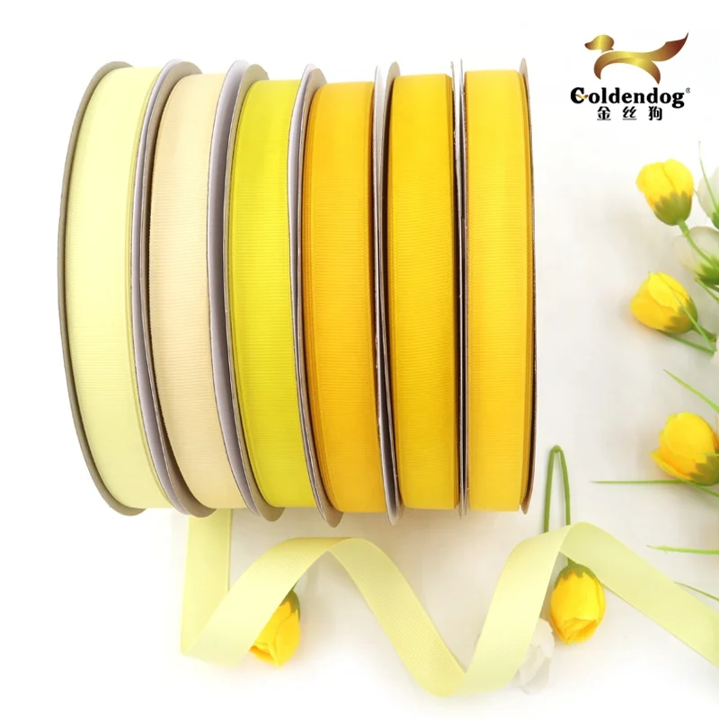 Mafolen High quality factory stock 100yards roll 19mm yellow colors grosgrain ribbon wholesale