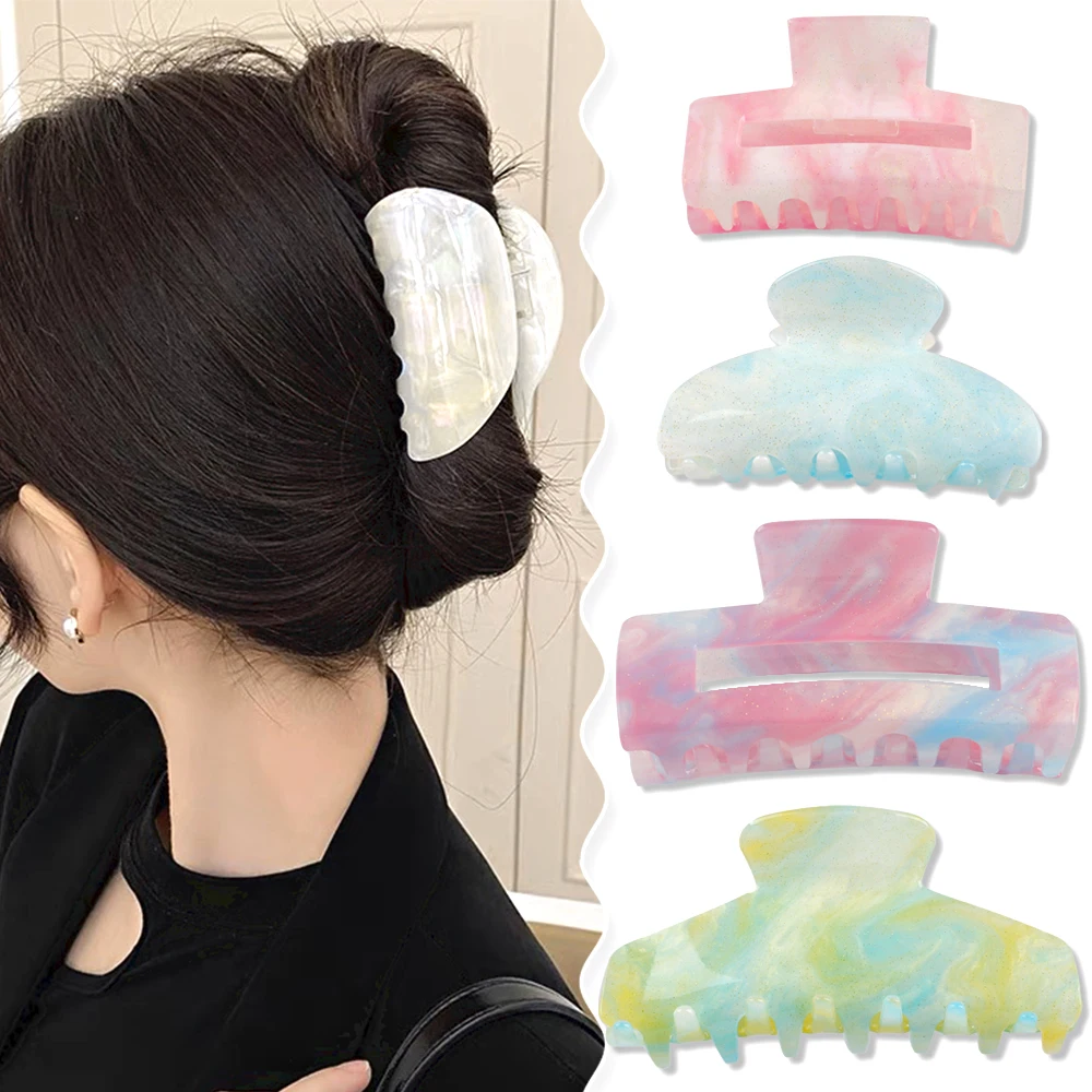 Wholesale Geometry Girl Hair Accessory Colorful Acrylic Marble Shark Claw Hair Grab Solid Color Square Women Hair Clips Claw