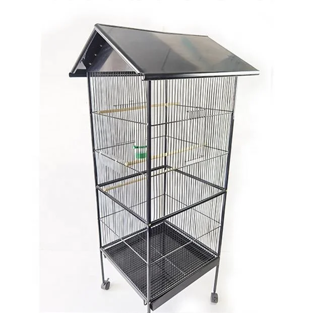 Wholesale Large black powder coating Steel Aviary Coop Pet Parrot Cage Bird Cage with Roof