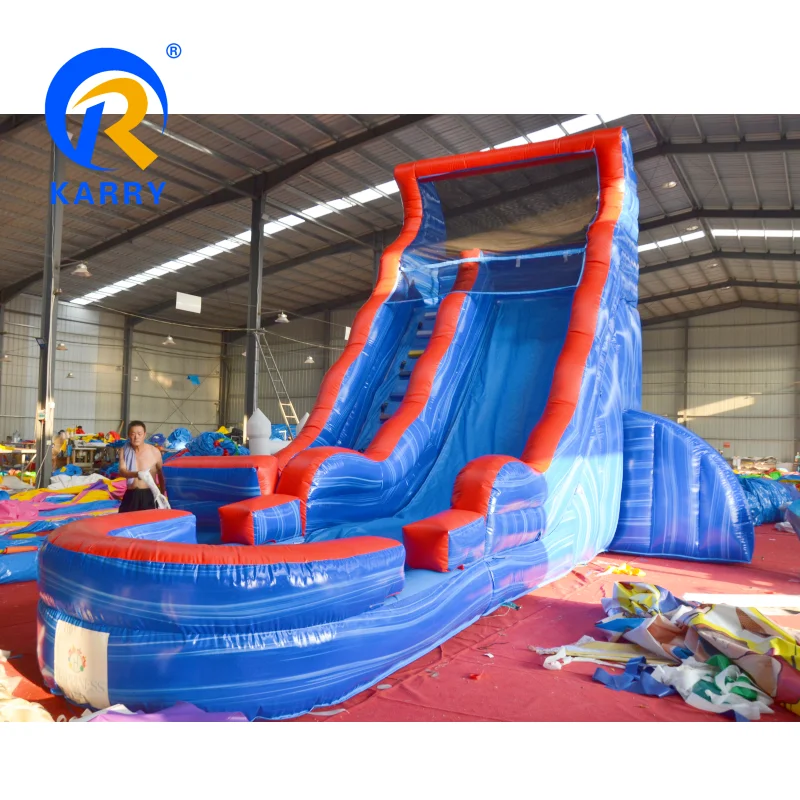 Custom great blue inflatable water slide with pool Wide base air slide water bouncer inflatable waterslide for adults