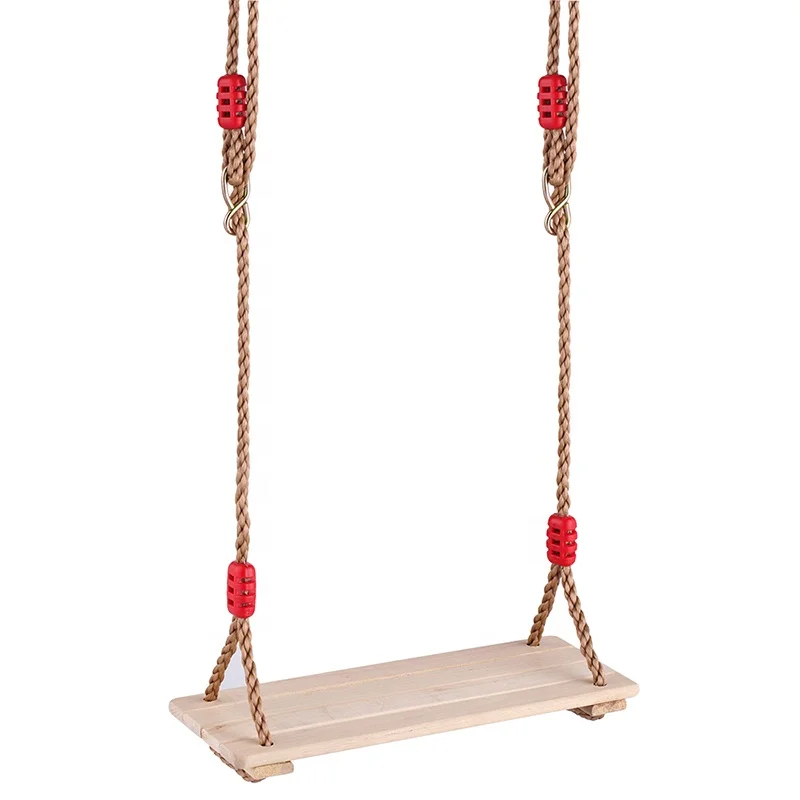 Good Quality GladSwing Kids playing 4pcs wooden baby swing seat with black knot adjustable rope