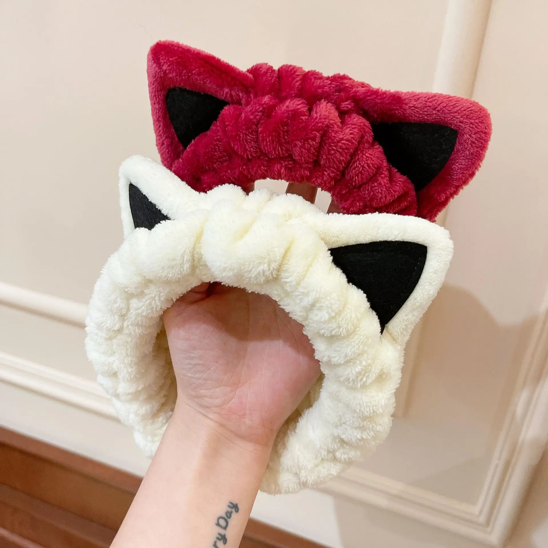 Fashion Spa Facial Headwraps Women Girls Makeup Hairband Plush Cute Cat Ear Headband Wash Face Cat Ear Hairband