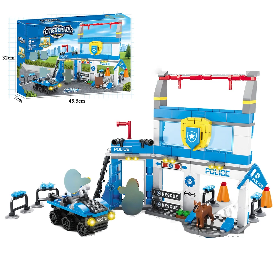 Police Station Construction Set With Mini Officer Thief Figures Chasing Game Educational Role-Play Fun Play Set Building Block