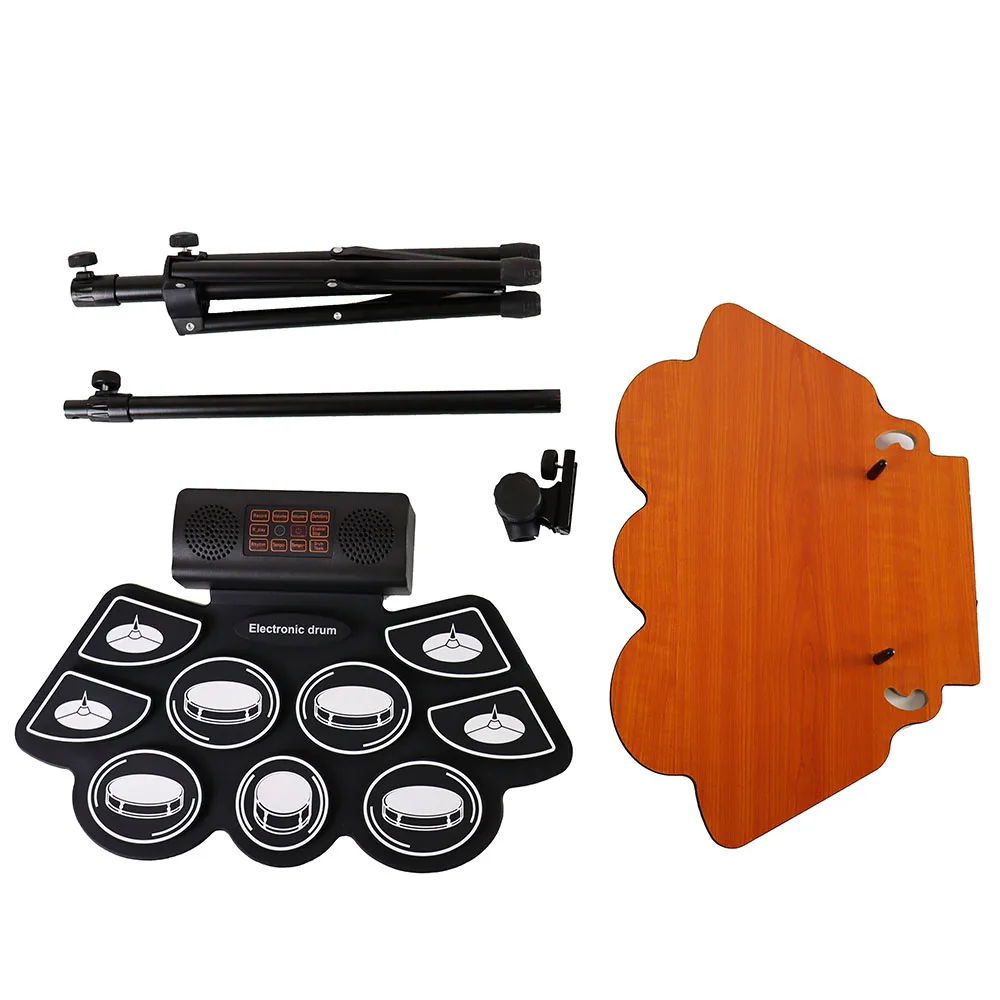 9-Pad Real-effect Rechargeable Portable Electronic Drum Pad Roll up Practice Electric Drum Set