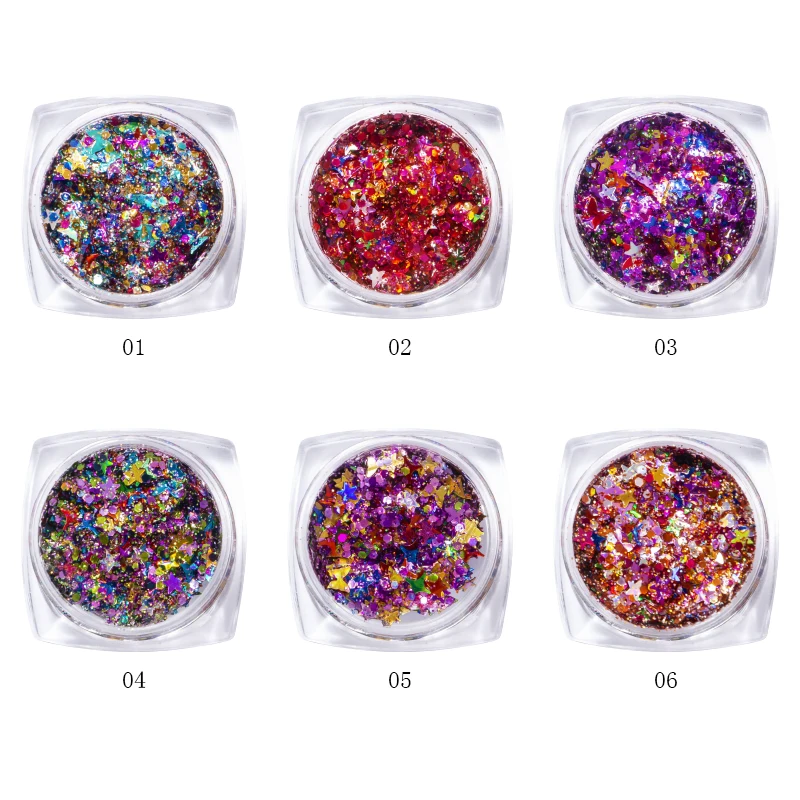 6 Colors Mix Size Nail Art Gel Sequins Jelly Glitter