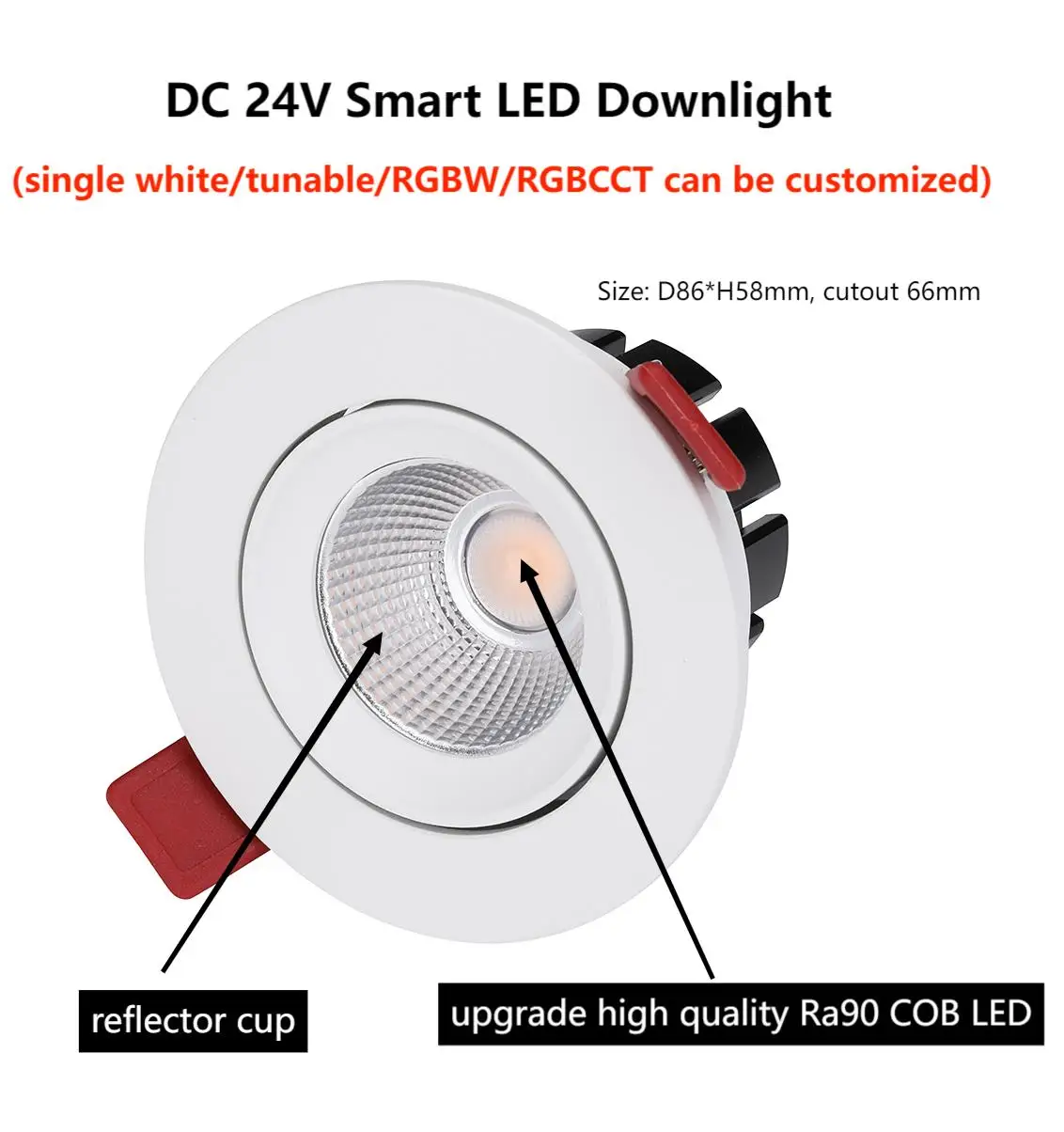 Smart LED Downlight 24V KNX Loxone CASAMBI control 8W 38D/60D CRI95 2000-6000K Tunable White RGBW DALI PWM downlights
