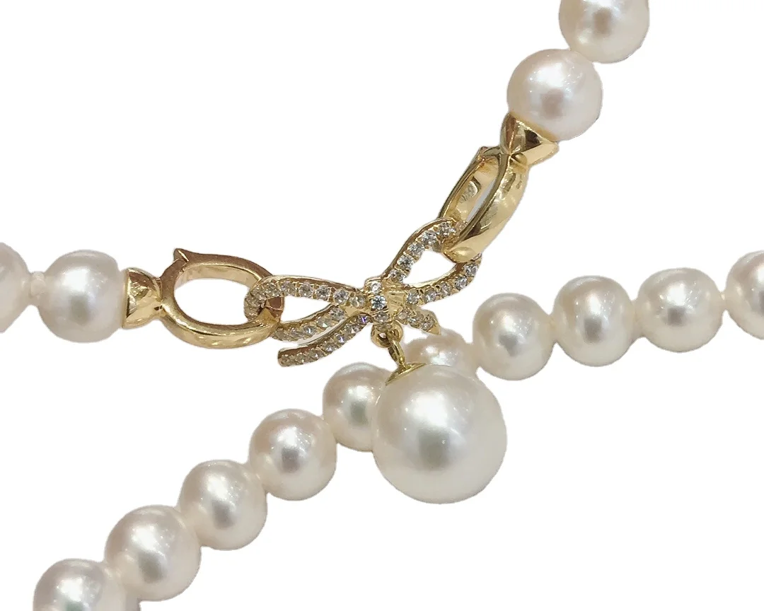 Новый дизайн Современные G750 18K чистого золота цепочки и ожерелья застежка ювелирные изделия из жемчуга с натуральный пресноводный жемчуг цепочка 8-8 5 мм 5A