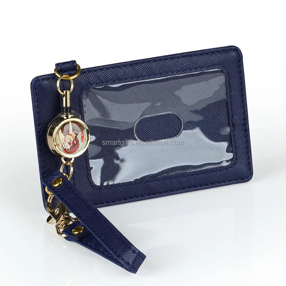 High Quality Leather ID Credit Card Name Badge Holder Case with Lanyard, Wholesale PU Leather ID Card Holder for Business