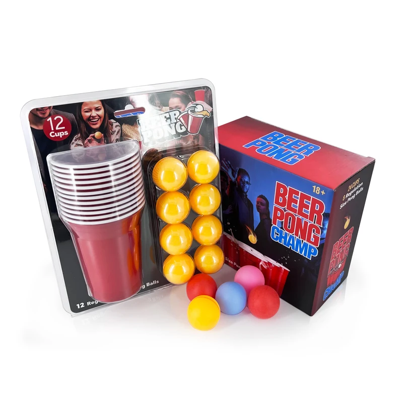 Beer Pong Game Set 24-Piece Set 16oz Blue and Red Plastic Cups Pong