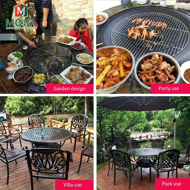  Уличная мебель традиционный резной обеденный набор для отдыха на открытом воздухе алюминиевые обеденные наборы патио