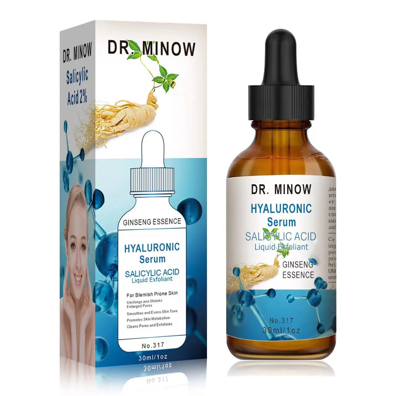 DR.MINOW Best Anti Aging Skin Whitening Lightening Glass Dropper Bottle 30ml Vitamin C Serum OEM For Face Moisturizer