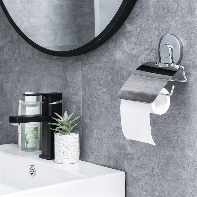 Vacuum Suction Self Adhesive Recessed Bathroom Toilet Roll Paper Holder Hanging Chrome Toilet Paper Holder With Suction Hooks
