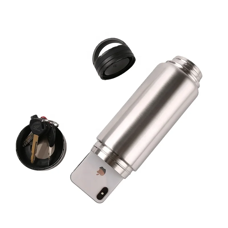 Diversion Safe Water Bottle Stainless Steel Tumbler With Vacuum And Bottom Storage Bonus Smell Proof Bag