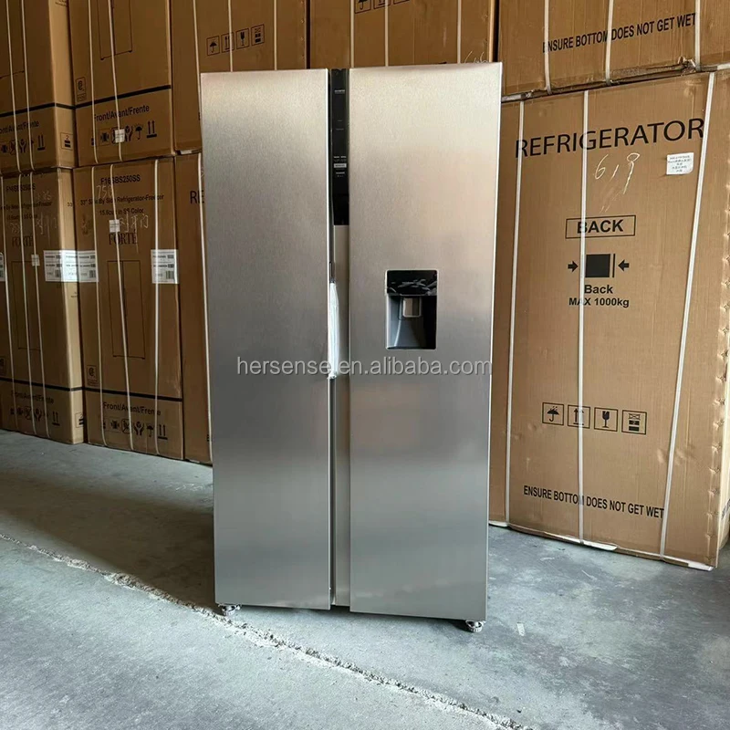 690L Silver Double Doors 220v50hz Stainless Steel Panel Compressor Big Capacity Down Freezer Air Cooling Without Frost 91cm