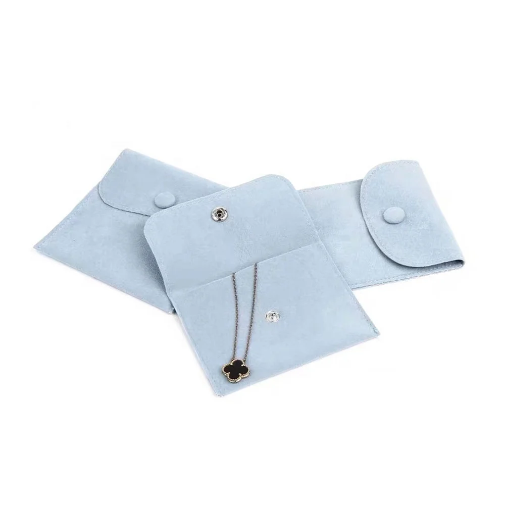 Wholesale Custom Logo Suede Jewelry Makeup Envelope Flap Velvet Jewellery Gift Packaging Pouch Bag With Button
