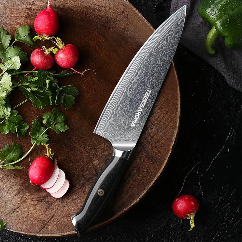 TEENS High Carbon Steel Kitchen Knife  Damascus Steel Forged Chef Knife 8 Inch