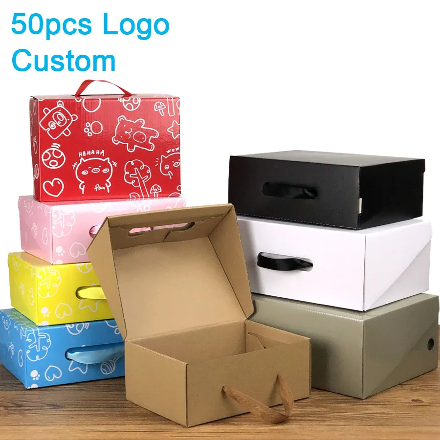 In Stock Custom Portable Baby Shoe Box Packaging Boite Carton Folding Kraft Paper Boxes