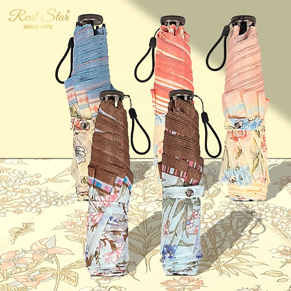 RST light weight 120g Japanese market 3 folding double sides fashion flower printing 6 ribs umbrella