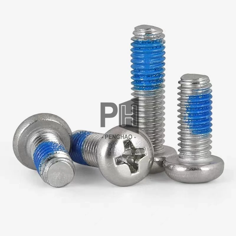 Nickel-Plated Nylock Screw Cross Round Head Machine Screw with PM Pan Head Adhesive Anti-Loose M2 M2.5 M3 M4 Anti-Slip Screws