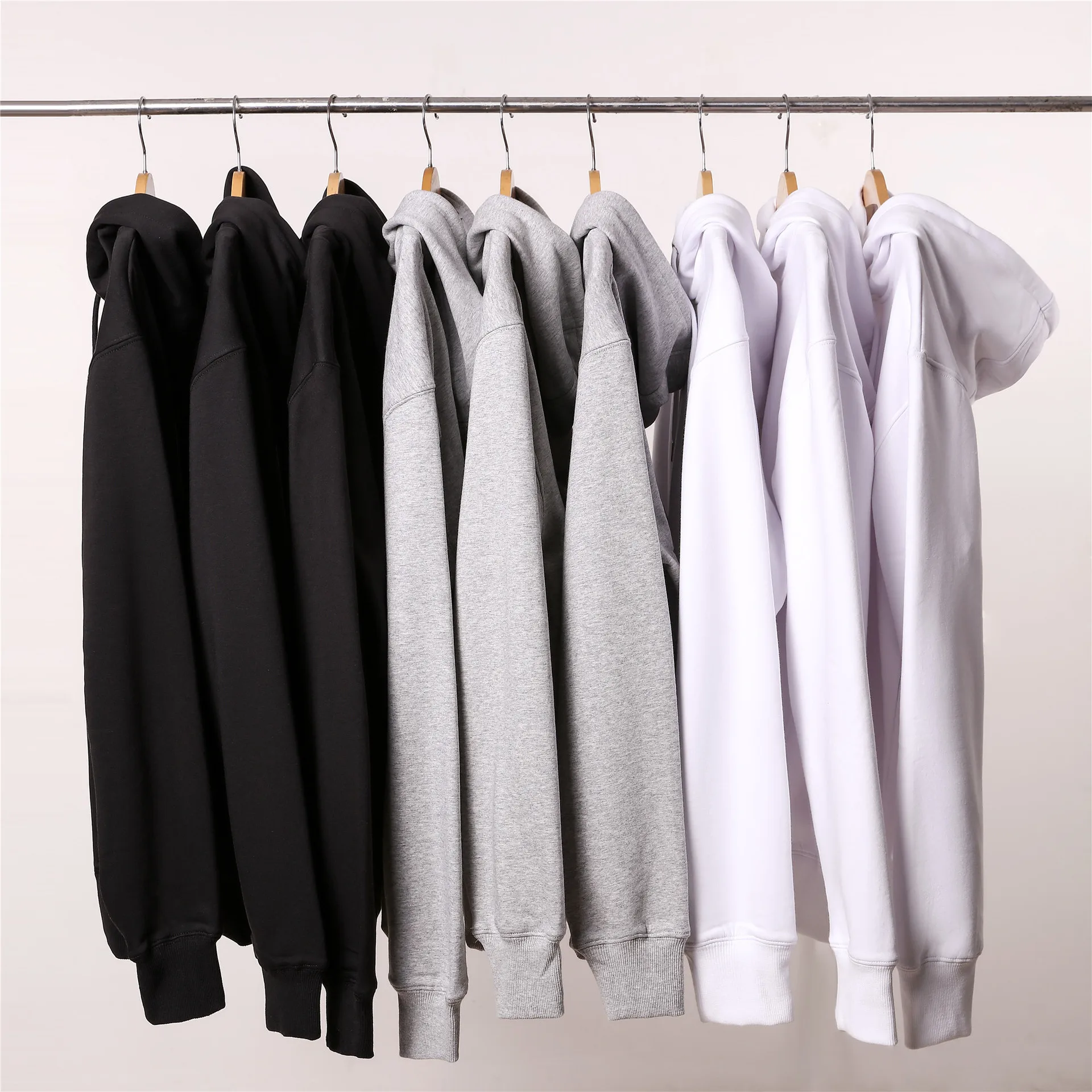 New autumn popular full zip black hoodie men sweater solid color cardigan jacket custom logo