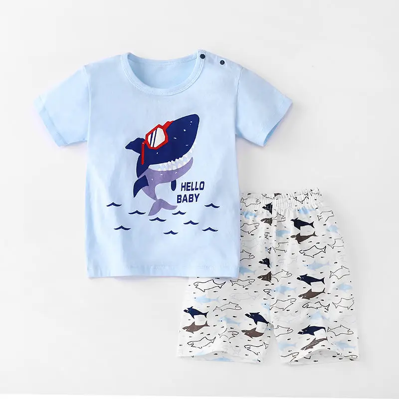 Wholesale Price Cartoon Boys Clothing Sets Summer Short Sleeve Cotton Baby Tops + Baby Shorts 2Pcs Casual