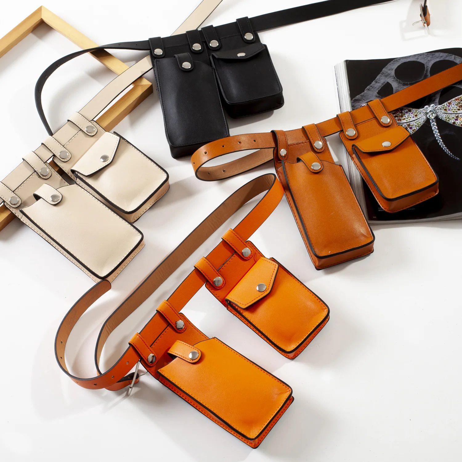 
leather waist bag phone fanny pack ladies colorful belt bag 