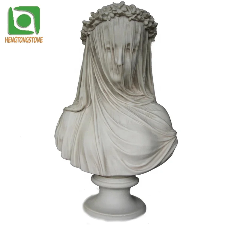 Famous White Marble Vivid Veiled Lady Bust Figure Statue