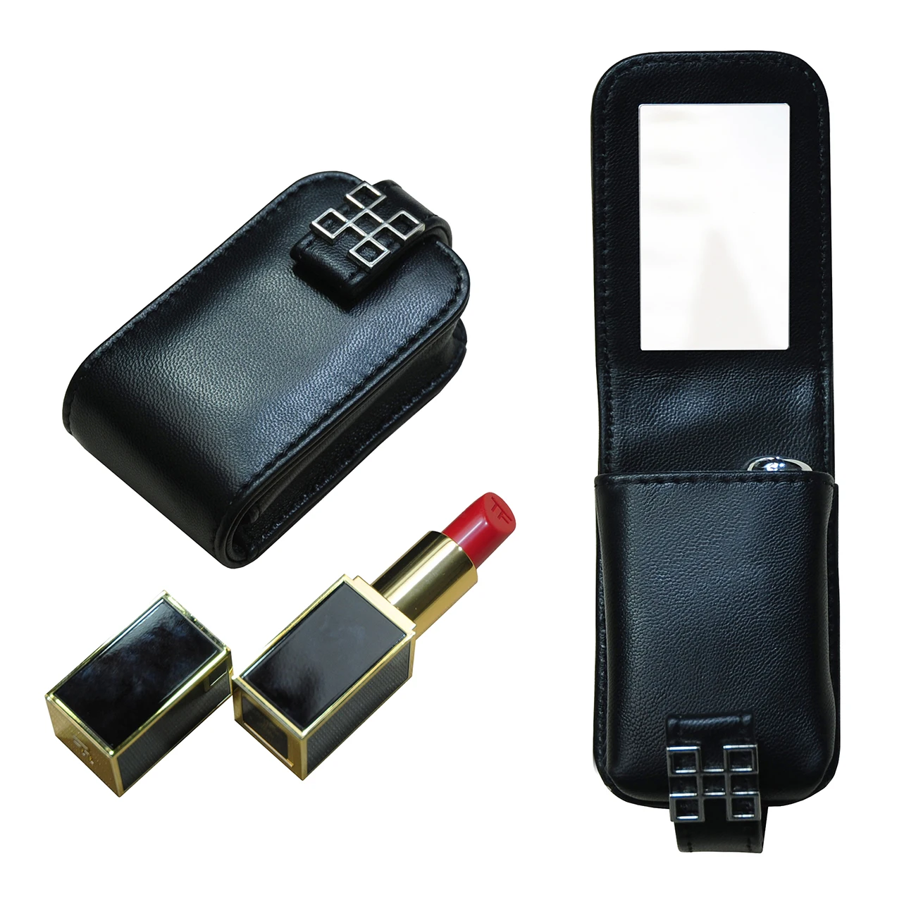 Sonny High End Lambskin Real Leather Lipstick Case Holder Mini Portable Travel Cosmetic Make Up Bag for 2 Lip Rouge